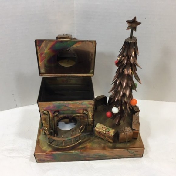 VTG Copper Christmas Spinning Tree/Fireplace w/out Lantern Table Decor Music - Picture 4 of 8